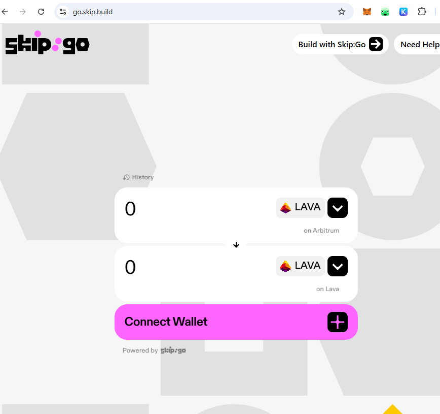 Skip user interface highlighting Arbitrum as the source and Lava Mainnet as the destination.